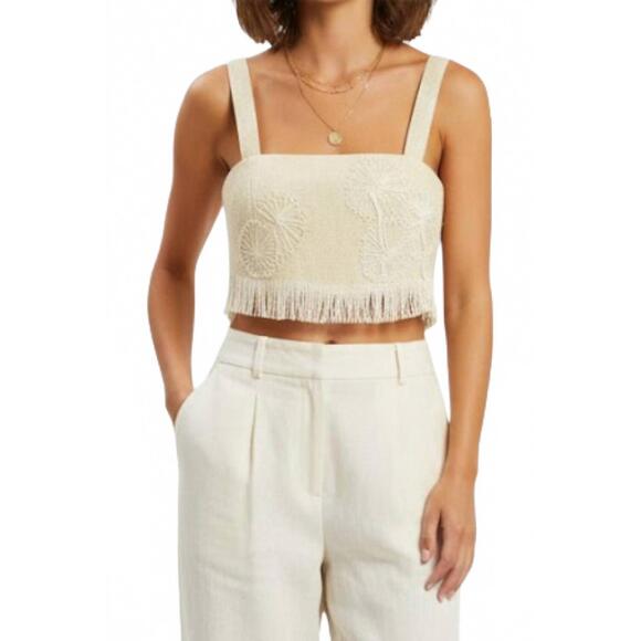 NEW BARBARA BELA embroidered cropped top in raffia